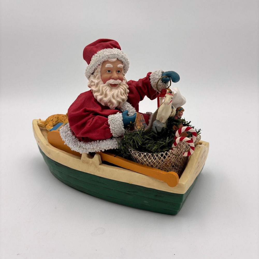 Kurt S. Adler Santa in Rowboat Figurine Christmas Red Green Excellent Nautical